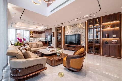 Thi công nội thất biệt thự gỗ óc chó tại Penthouse Golden Palace 